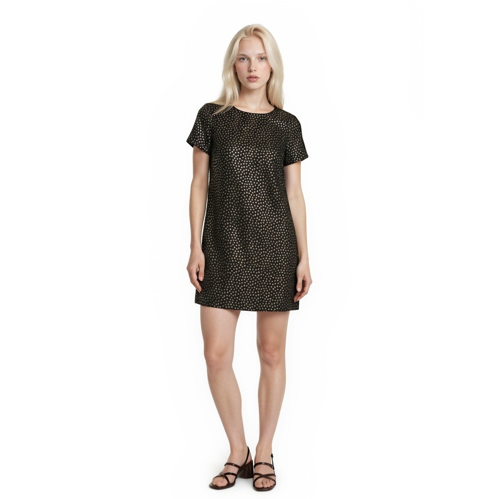 J.Crew Shift Dress Women's Size 8 Black Gold Heart Print Short Sleeve
